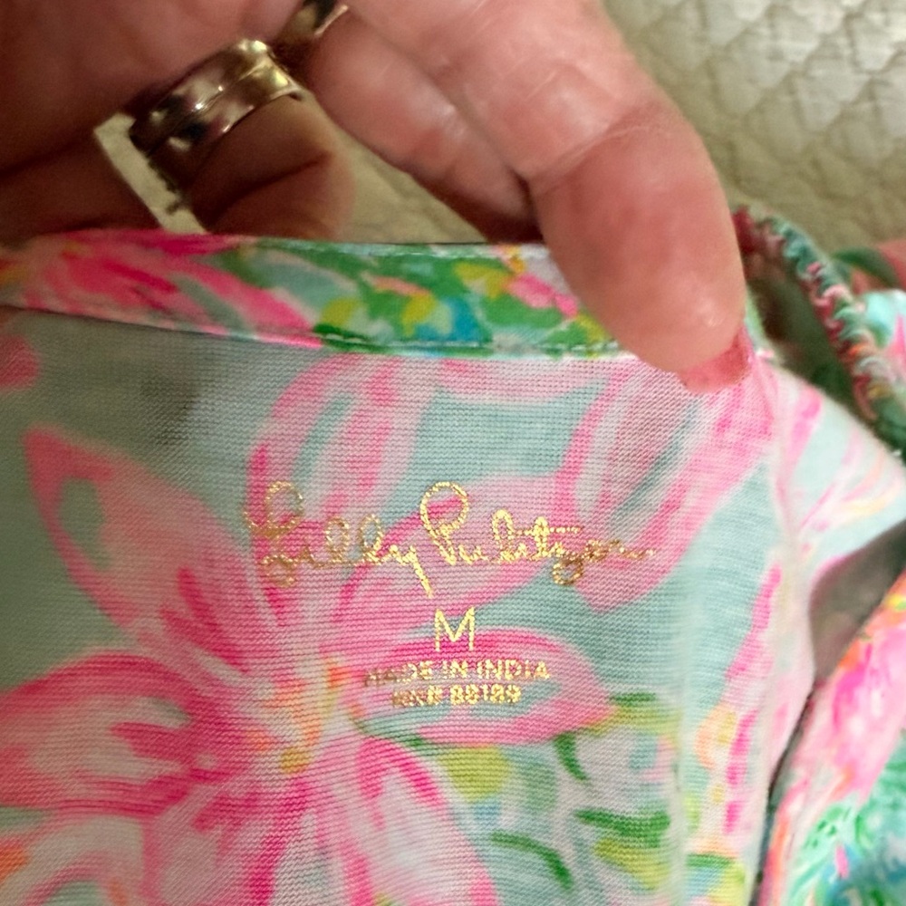 Lilly Pulitzer Pink & Blue Floral V-Neck Cap Sleeve dress - Picture 5 of 5